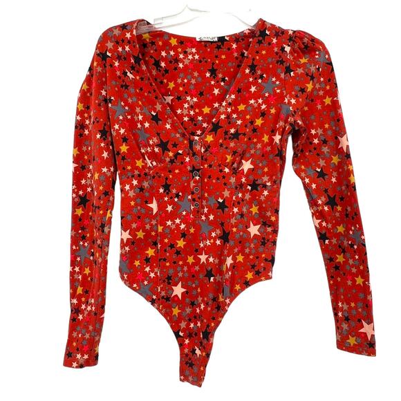 Free People Intimately Girls Like‎ Us Long Sleeve Bodysuit Star Print - Picture 2 of 7